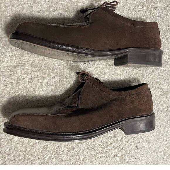 Avventura Derby Loafers Square Toe 9 M Suede Lace Up Shoes Brown Handmade Spain - Picture 2 of 14